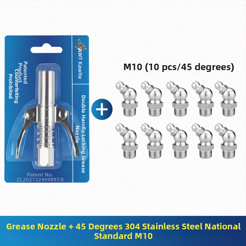 Vajas pisztoly fújófej zárócsíkkal és magasnyomású zsírzófejjel, modell 981, acél kivitel, működő nyomás 21, csőkapacitás 1, nettó tömeg 128 g