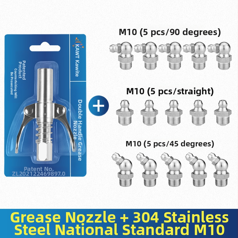 Vajas pisztoly fújófej zárócsíkkal és magasnyomású zsírzófejjel, modell 981, acél kivitel, működő nyomás 21, csőkapacitás 1, nettó tömeg 128 g