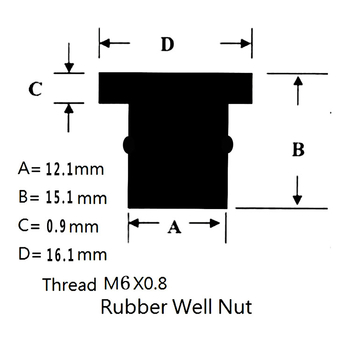 QY Гумен Well Nut за мотоциклетен ветробран, M4/M5/M6 x 0,8 мм, опаковки 10/20/50/100 бр.