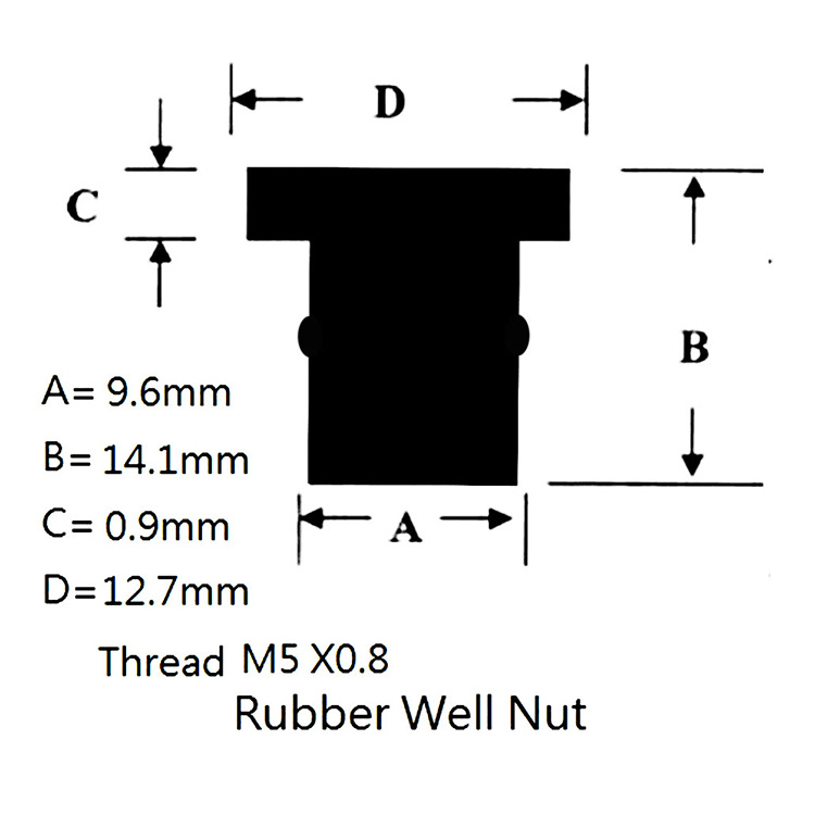 QY Gumi Well Nut motorkerékpár szélvédőhöz, M4/M5/M6 x 0,8 mm, csomagolás 10/20/50/100 darab