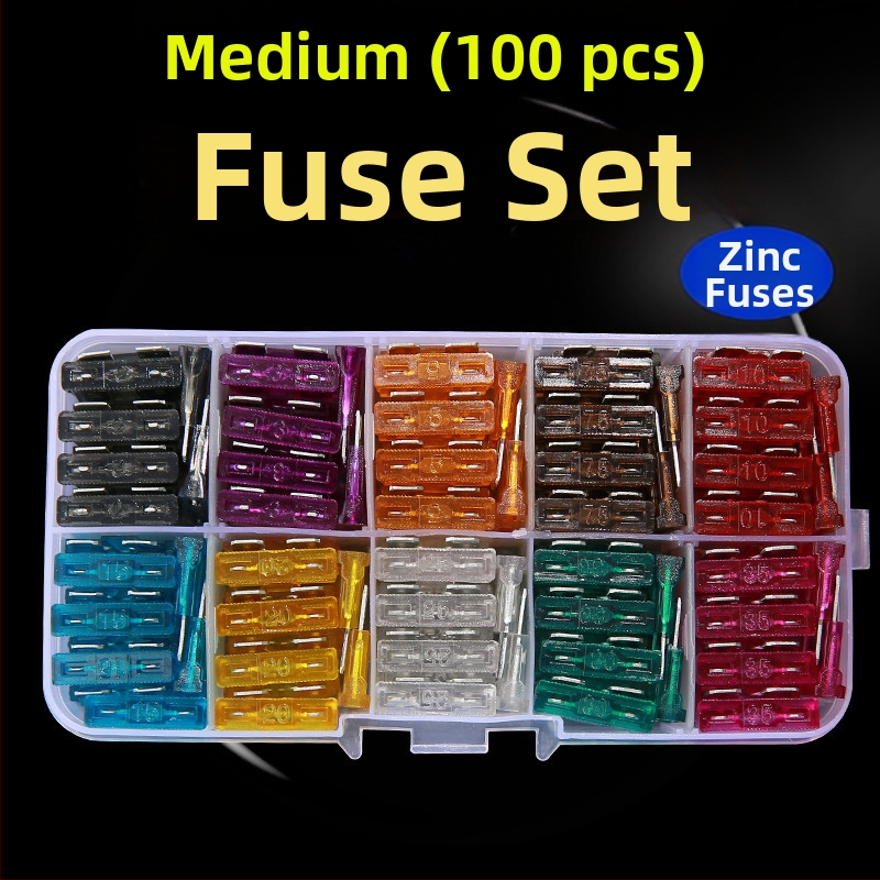 Automobilių saugiklių rinkinys 2A–35A, 100 vnt., dėžutėje