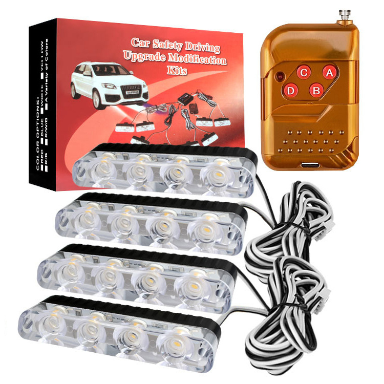 Bežično upravljano stroboskopno svjetlo za automobilsku rešetku, 16 LED, klipsna montaža, 12V, 16W, za 1–4 svjetla