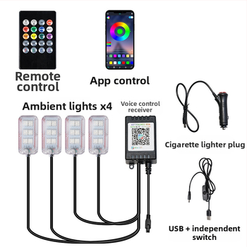 Εσωτερικό φως LED αυτοκινήτου για ατμόσφαιρα, τροφοδοσία USB, 12V, 15W, μοντέλο Square Foot Light, καθολική συμβατότητα