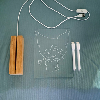 Нощна лампа с основа от твърдо дърво и луминесциращо акрилно табло за бележки, изтриваемо, модерен минималистичен дизайн