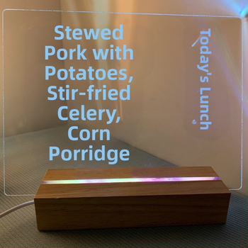 Нощна лампа с основа от твърдо дърво и луминесциращо акрилно табло за бележки, изтриваемо, модерен минималистичен дизайн