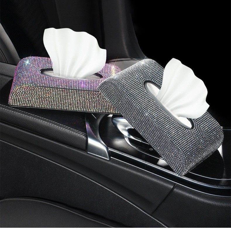 Kutija za maramice za automobil od mikrovlaknaste kože s dijamantima; model: dijamantna serija; prilagodba dostupna; ovlaštene privatne marke.