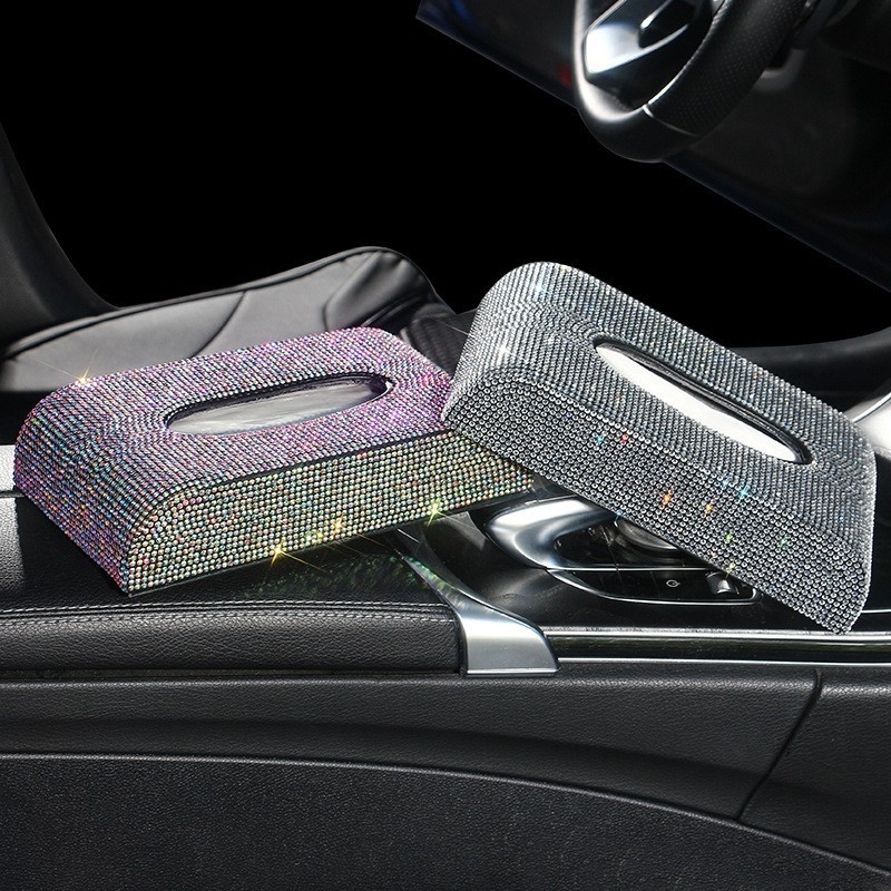 Kutija za maramice za automobil od mikrovlaknaste kože s dijamantima; model: dijamantna serija; prilagodba dostupna; ovlaštene privatne marke.