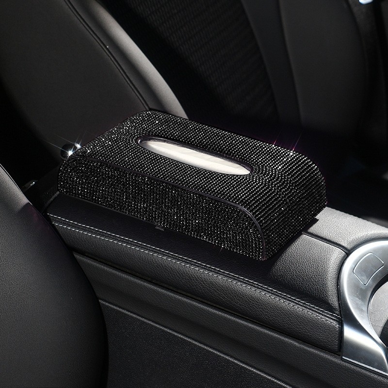 Kutija za maramice za automobil od mikrovlaknaste kože s dijamantima; model: dijamantna serija; prilagodba dostupna; ovlaštene privatne marke.