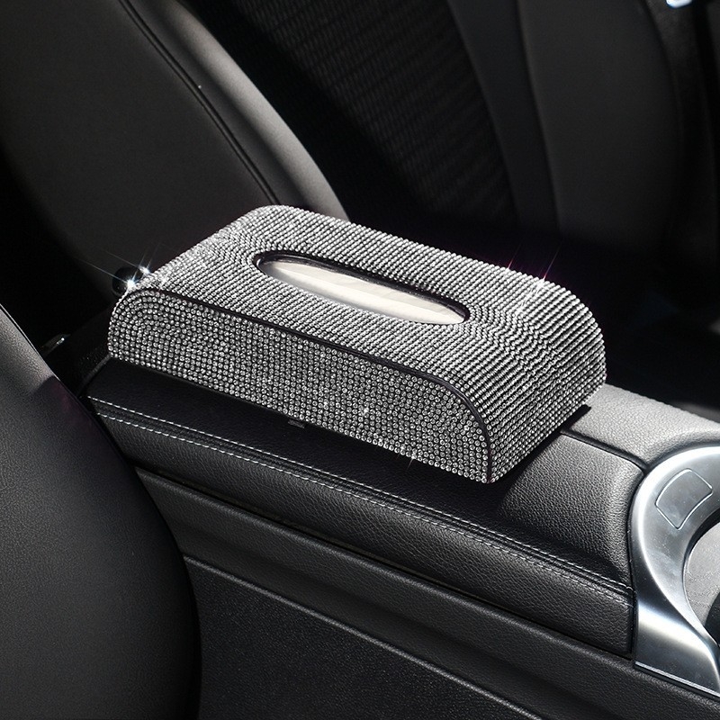 Kutija za maramice za automobil od mikrovlaknaste kože s dijamantima; model: dijamantna serija; prilagodba dostupna; ovlaštene privatne marke.