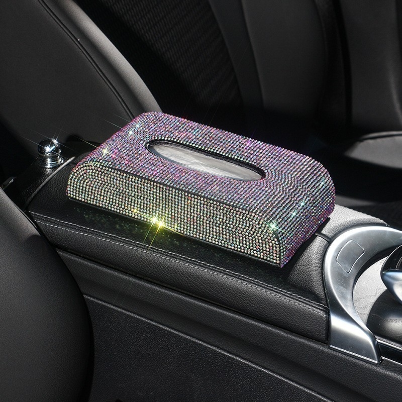 Kutija za maramice za automobil od mikrovlaknaste kože s dijamantima; model: dijamantna serija; prilagodba dostupna; ovlaštene privatne marke.