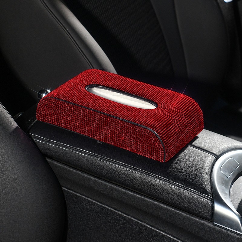Kutija za maramice za automobil od mikrovlaknaste kože s dijamantima; model: dijamantna serija; prilagodba dostupna; ovlaštene privatne marke.