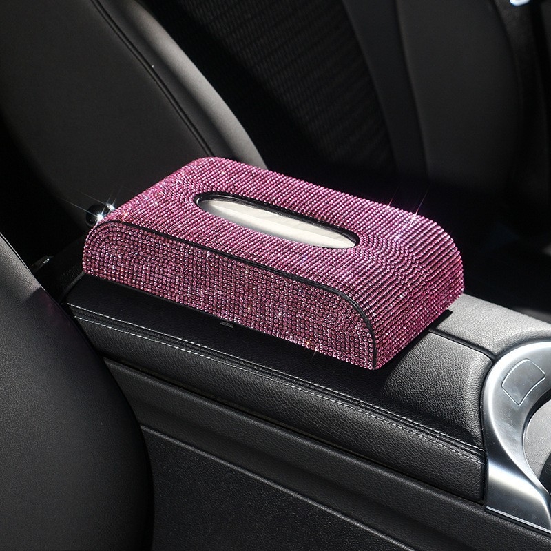 Kutija za maramice za automobil od mikrovlaknaste kože s dijamantima; model: dijamantna serija; prilagodba dostupna; ovlaštene privatne marke.