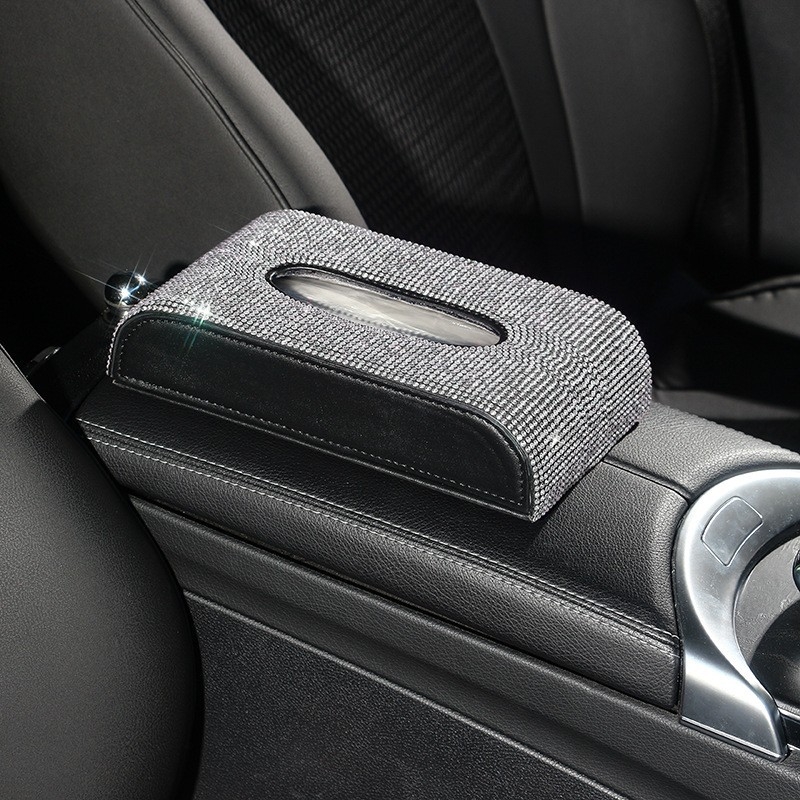 Kutija za maramice za automobil od mikrovlaknaste kože s dijamantima; model: dijamantna serija; prilagodba dostupna; ovlaštene privatne marke.