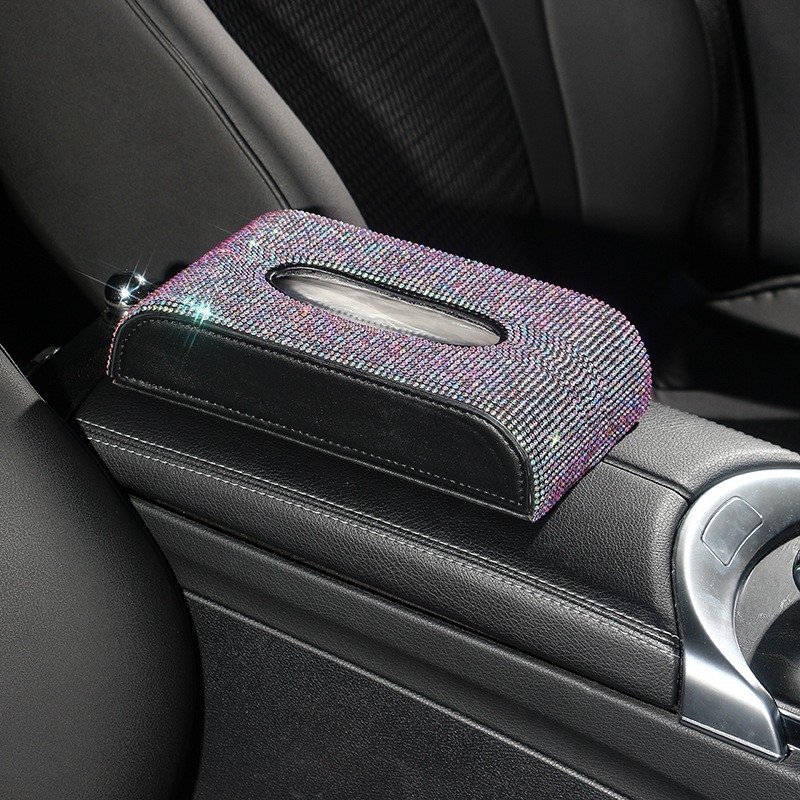 Kutija za maramice za automobil od mikrovlaknaste kože s dijamantima; model: dijamantna serija; prilagodba dostupna; ovlaštene privatne marke.