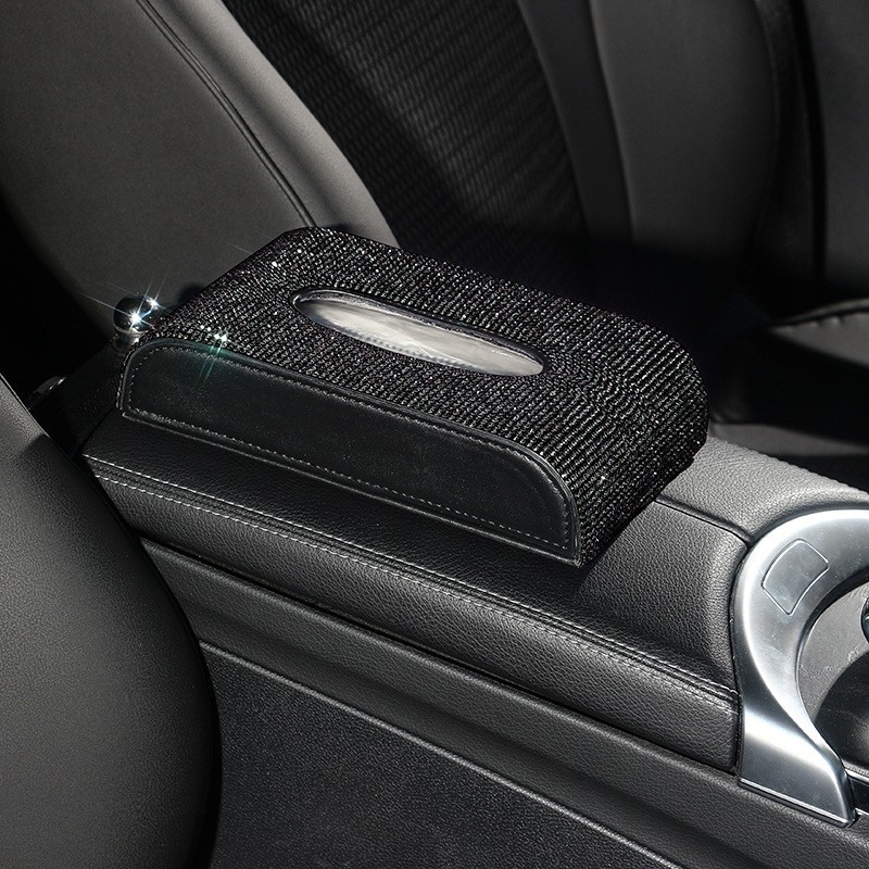 Kutija za maramice za automobil od mikrovlaknaste kože s dijamantima; model: dijamantna serija; prilagodba dostupna; ovlaštene privatne marke.