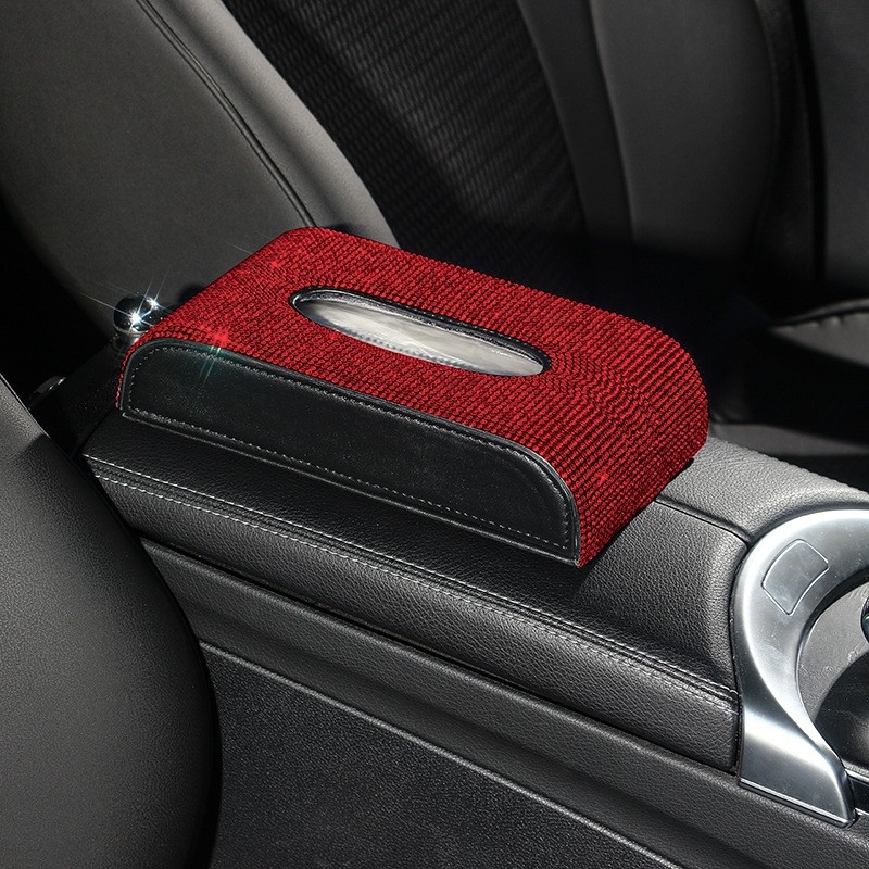 Kutija za maramice za automobil od mikrovlaknaste kože s dijamantima; model: dijamantna serija; prilagodba dostupna; ovlaštene privatne marke.