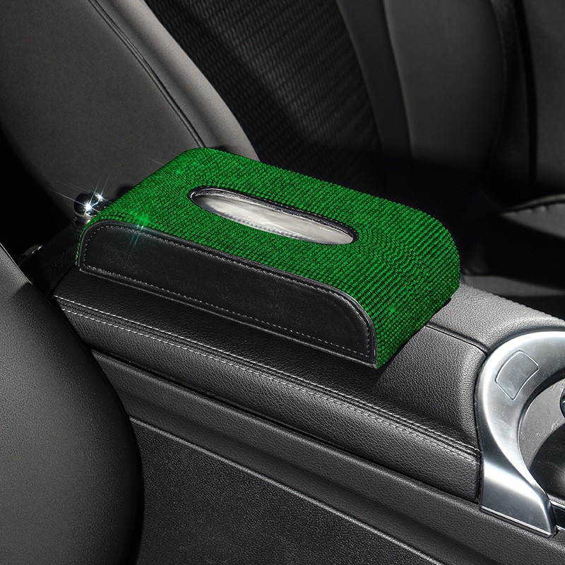Kutija za maramice za automobil od mikrovlaknaste kože s dijamantima; model: dijamantna serija; prilagodba dostupna; ovlaštene privatne marke.