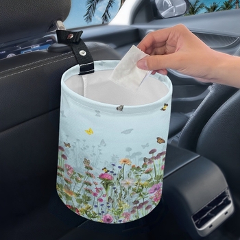 Coș de gunoi auto atârnat, poliester, potrivire universală, imprimare logo personalizabilă, design imprimabil cu model floral