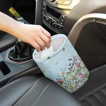 Автомобилен вътрешен висящ кош за отпадъци, полиестер, универсално съвместим, персонализиран печат на лого, принт с дизайн с пеперуди и слънчоглед