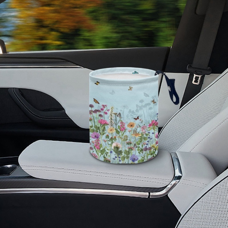 Coș de gunoi auto atârnat, poliester, potrivire universală, imprimare logo personalizabilă, design imprimabil cu model floral