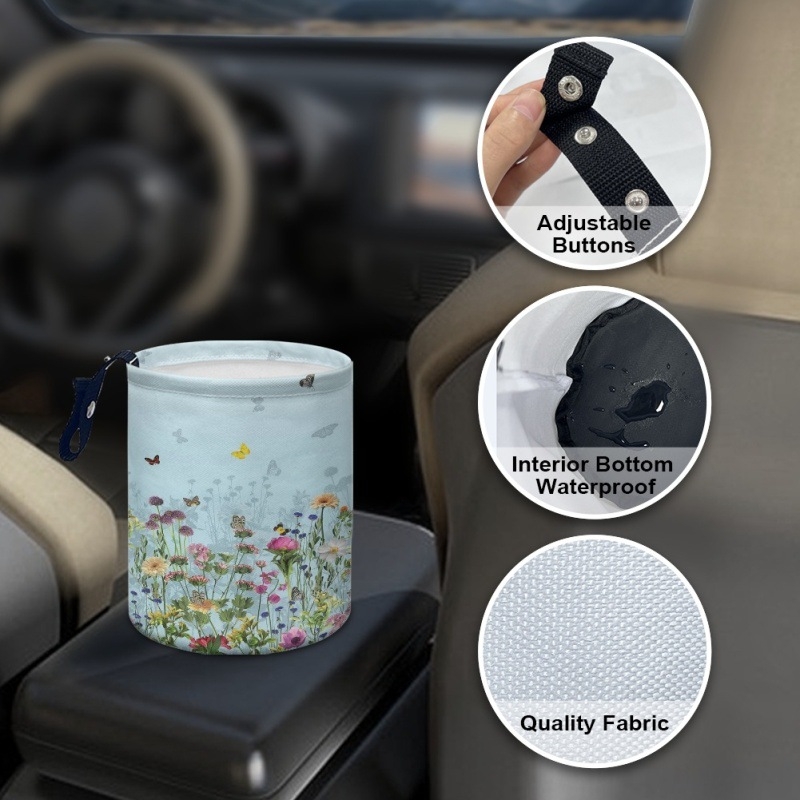 Coș de gunoi auto atârnat, poliester, potrivire universală, imprimare logo personalizabilă, design imprimabil cu model floral
