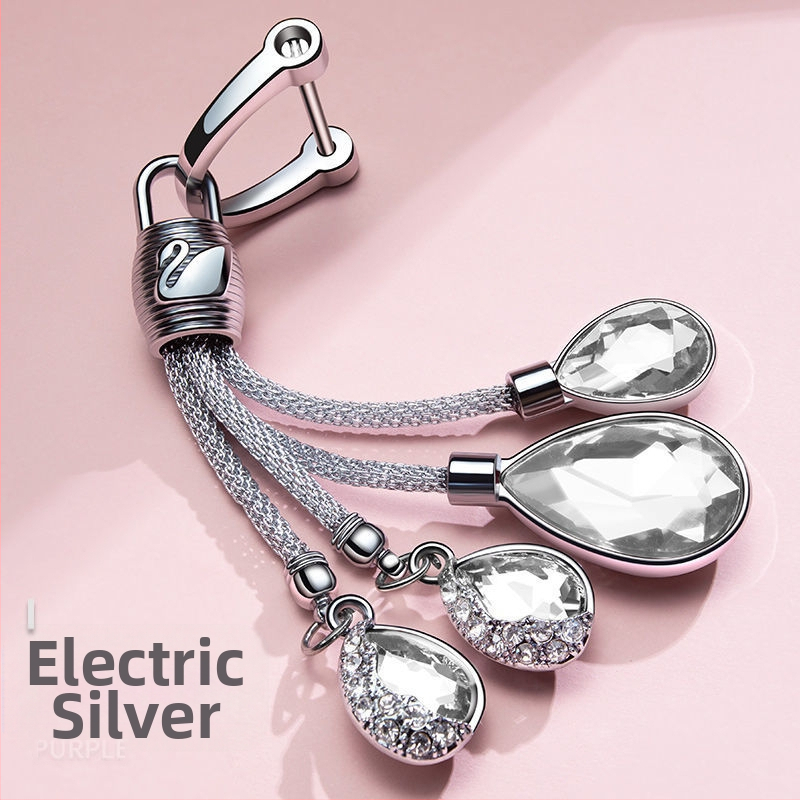 Ключодържател за автомобил с кристална висулка във форма на лебед – метал, сладък стил, автоинтериор аксесоар