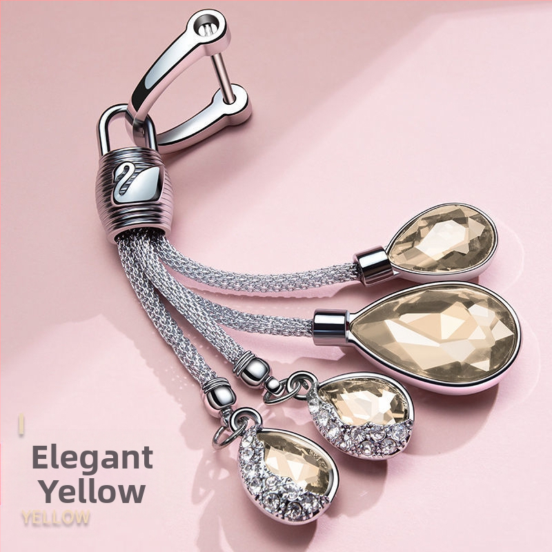 Ключодържател за автомобил с кристална висулка във форма на лебед – метал, сладък стил, автоинтериор аксесоар