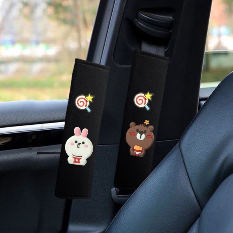 Pernă pentru centura de siguranță din material ice silk, design drăguț cu desene animate, universal pentru toate anotimpurile, accesoriu auto