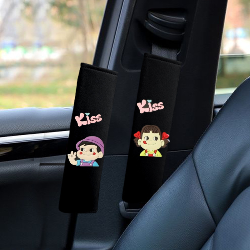 Pernă pentru centura de siguranță din material ice silk, design drăguț cu desene animate, universal pentru toate anotimpurile, accesoriu auto