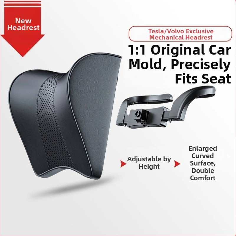 Automašīnas galvas atbalsta spilvens – Tesla Model 3/Y, atmiņas putas, zamšs, regulējams uz augšu un uz leju, pielāgojams