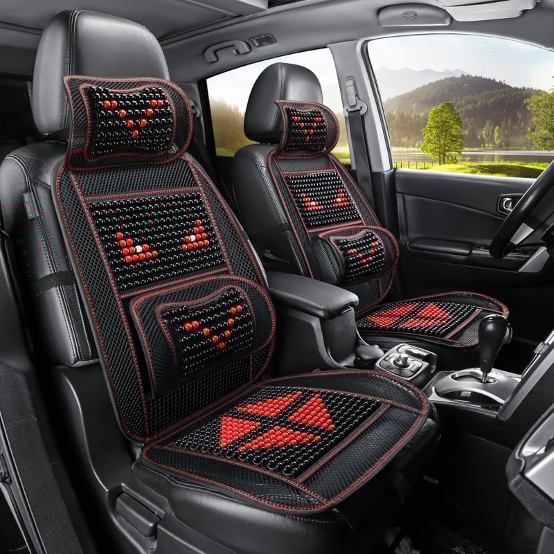 Autóülés párna fa gyöngyökkel, kézi masszázs funkció, lélegző Ice Silk huzat, egy darabban a vezető és az utas számára