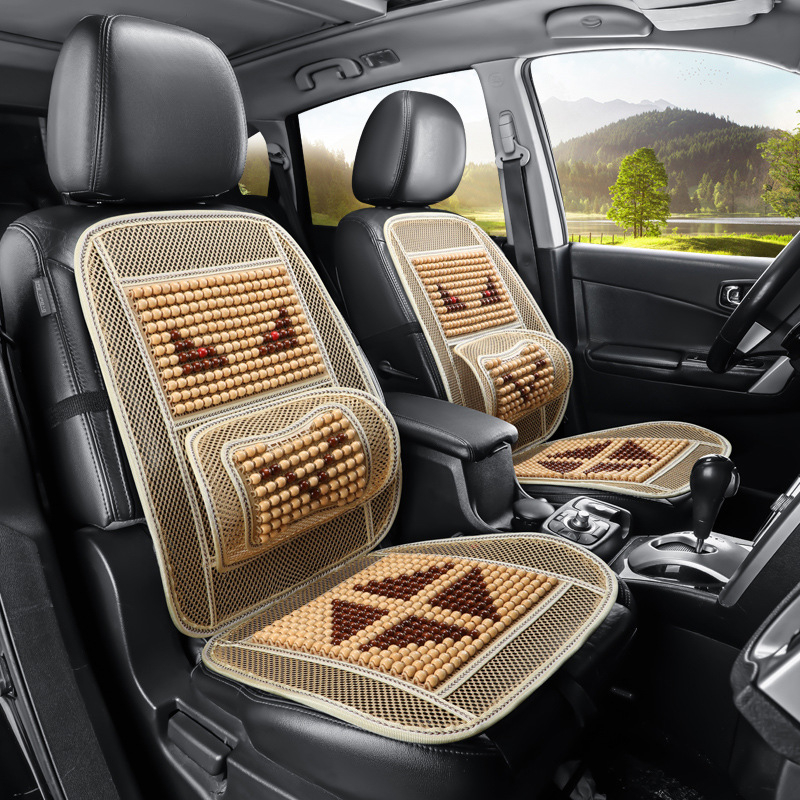 Autóülés párna fa gyöngyökkel, kézi masszázs funkció, lélegző Ice Silk huzat, egy darabban a vezető és az utas számára