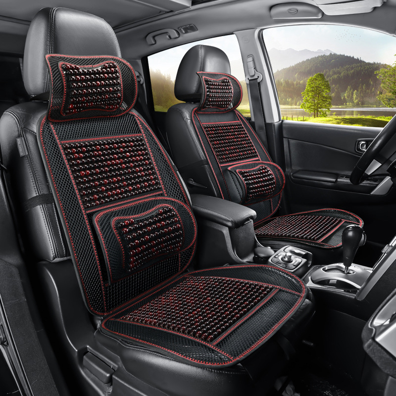 Autóülés párna fa gyöngyökkel, kézi masszázs funkció, lélegző Ice Silk huzat, egy darabban a vezető és az utas számára