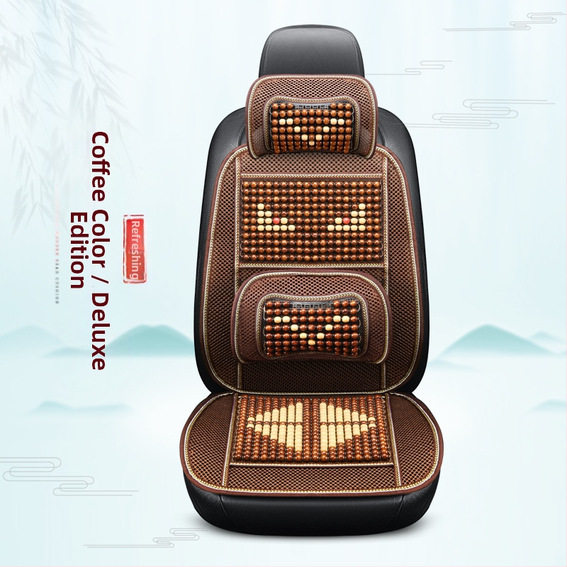 Autóülés párna fa gyöngyökkel, kézi masszázs funkció, lélegző Ice Silk huzat, egy darabban a vezető és az utas számára