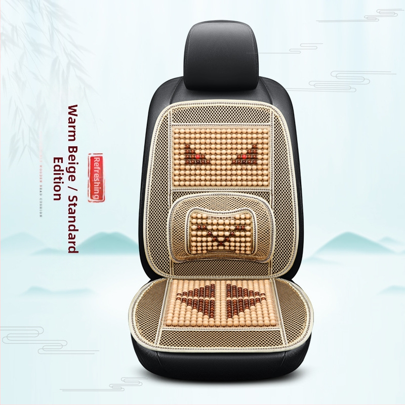 Autóülés párna fa gyöngyökkel, kézi masszázs funkció, lélegző Ice Silk huzat, egy darabban a vezető és az utas számára