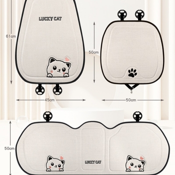 Многочастен комплект подложки за автомобилни седалки с карикатурен дизайн котешко сърце, подходящ за всички сезони, дишаща повърхност, пълнеж от синтетично влакно, включва седална и облегална подложка