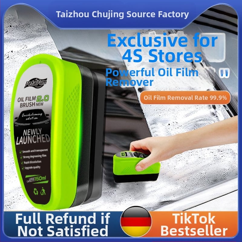 Automobilio stiklo riebalų plėvelės šalinimo priemonė su šepetėliu – stiprus valymas, paviršiaus aktyvūs junginiai; prekės ženklas Purple wind chime; galiojimo laikas 3 metai