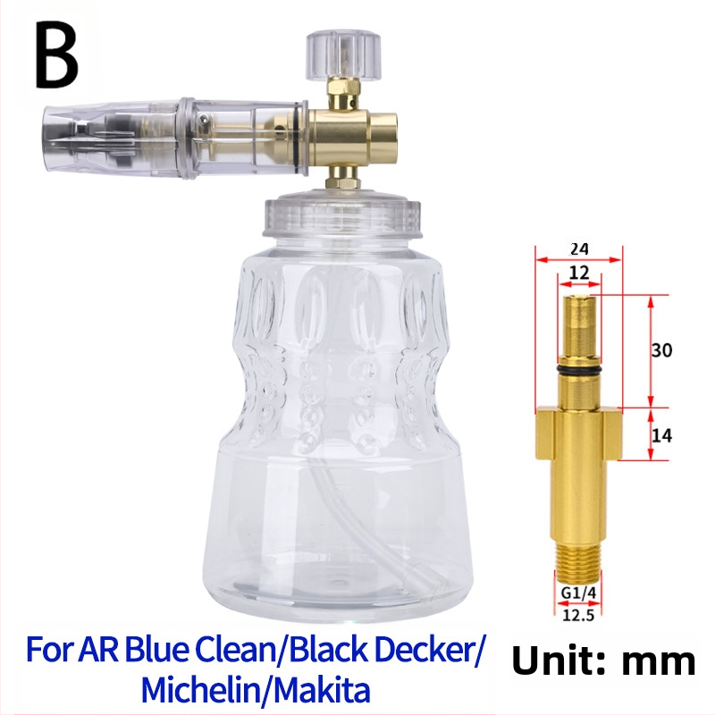 Duză de spumă cu presiune înaltă pentru spălarea mașinilor – corp din aluminiu placat cu cupru, plastic; distanță de pulverizare 2 m; presiune 276 bar / 4000 psi; greutate 0,4 kg; dimensiuni 16×13×18 cm