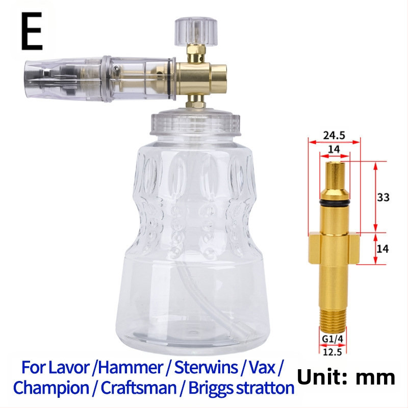 Duză de spumă cu presiune înaltă pentru spălarea mașinilor – corp din aluminiu placat cu cupru, plastic; distanță de pulverizare 2 m; presiune 276 bar / 4000 psi; greutate 0,4 kg; dimensiuni 16×13×18 cm