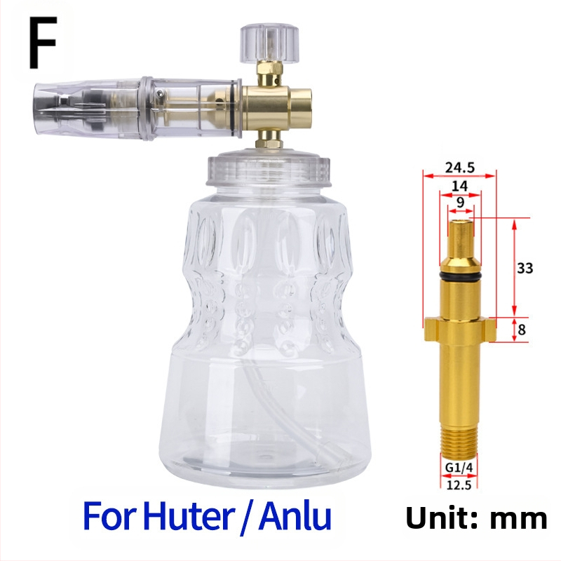 Duză de spumă cu presiune înaltă pentru spălarea mașinilor – corp din aluminiu placat cu cupru, plastic; distanță de pulverizare 2 m; presiune 276 bar / 4000 psi; greutate 0,4 kg; dimensiuni 16×13×18 cm