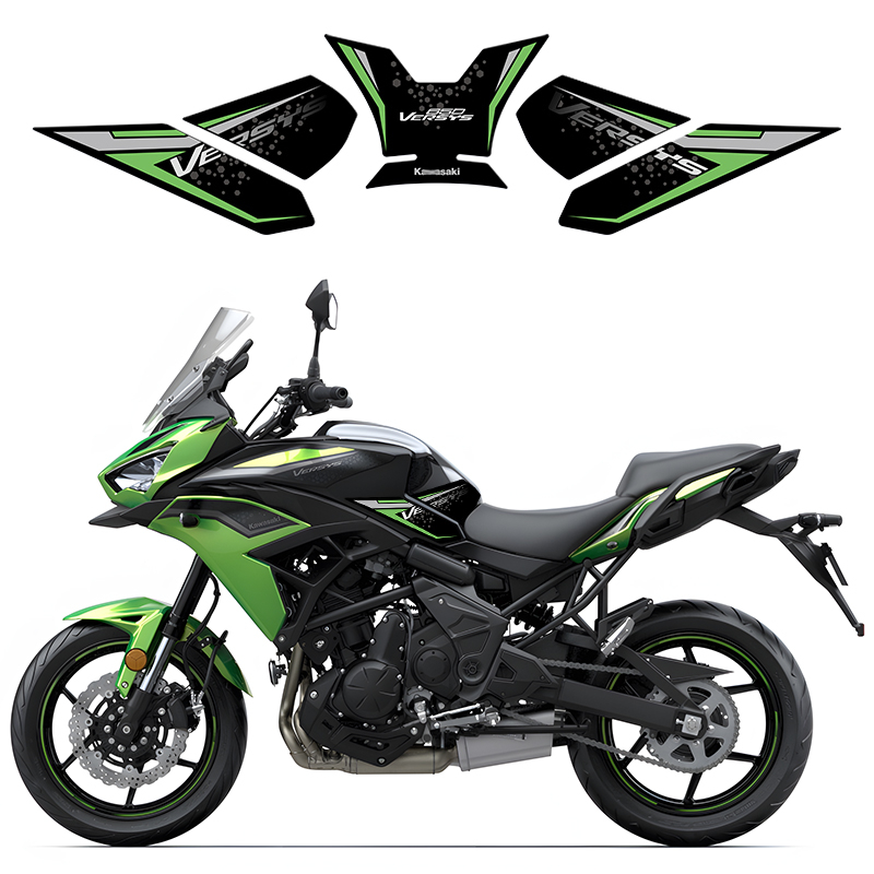 Kawasaki 650 Декал за резервоар на гориво за мотоциклет – PVC, рисунка рибени кости, самозалепващ монтаж, персонализирано
