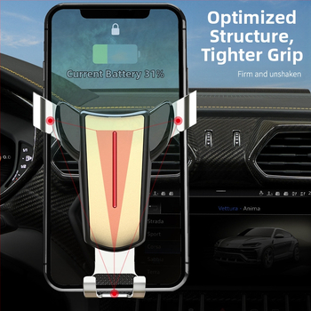 Автомобилен държач за телефон с гравитационен механизъм и щипка за въздушен изход, алуминиева сплав, универсален