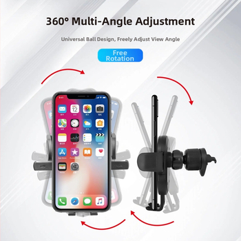 Държач за телефон за кола с въртене на 360°, регулируем, за монтаж върху въздушен отвор – щипков монтаж