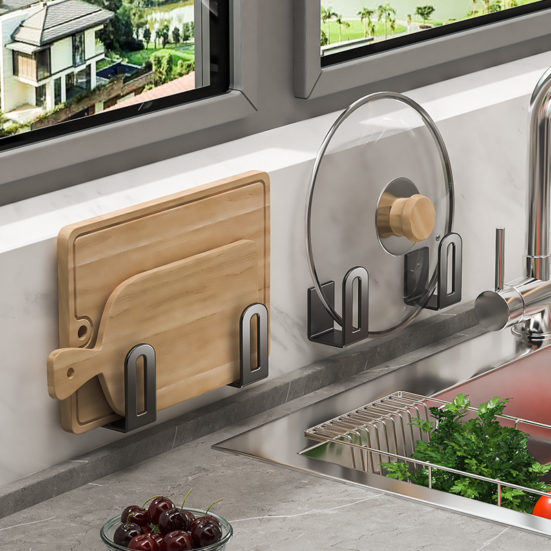 Sieninis dangtelio laikiklis puodų dangteliai ir pjaustymo lentos laikiklis, metalas, Skandinaviško stiliaus virtuvės saugojimas be įrengimo