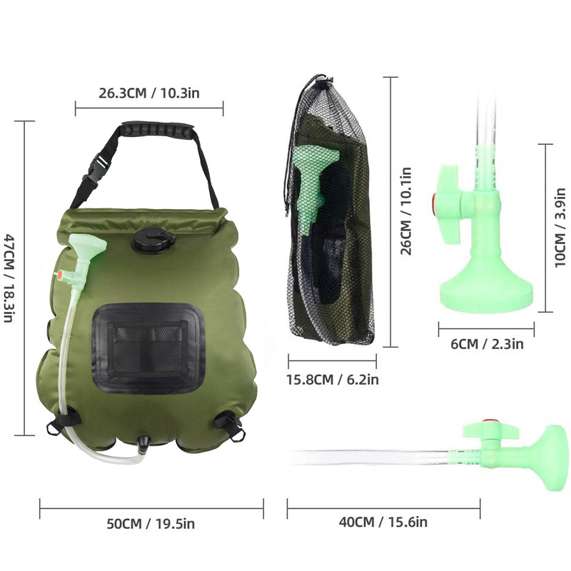 Vanjska vodena torba za kampiranje, prijenosna tuš torba, 20 L, PVC i vodootporna tkanina