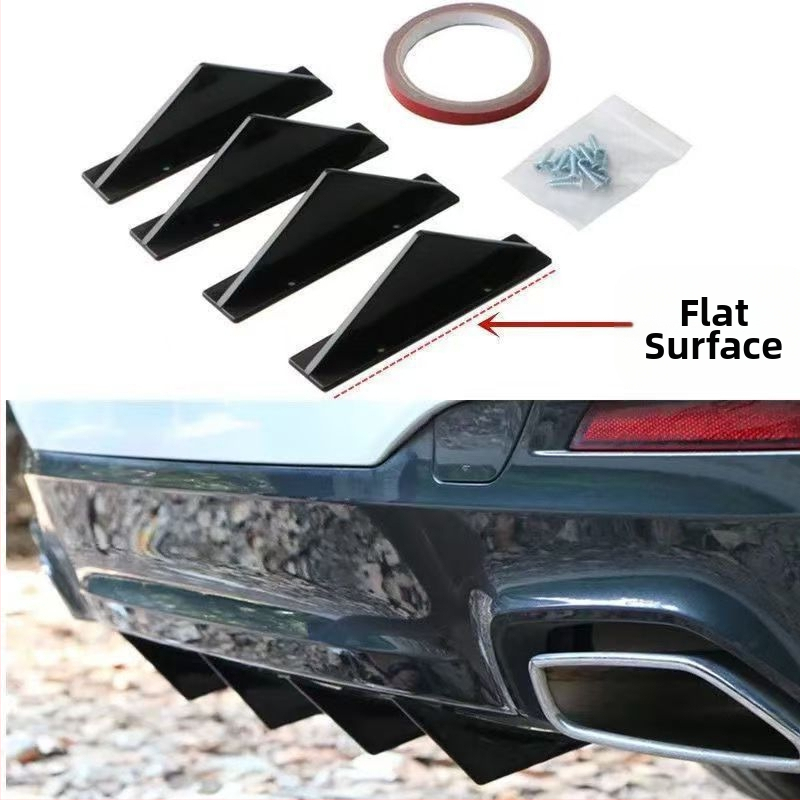 Automobilio kėbulo aerodinaminių dalių rinkinys: užpakalinis spoileris žuvies formos, užpakalinė lūpa, mažas apvalkų buferis ir važiuoklės difuzorius; pritaikymas galimas