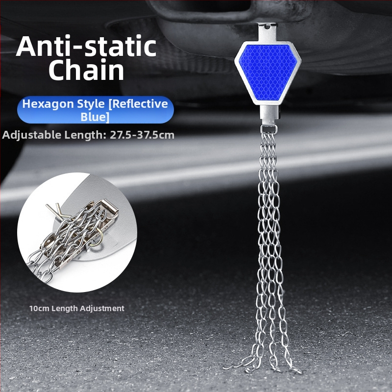 Automobilio statinio eliminatorius – reguliuojamas keturių grandinių metalinis atspindintis elektrostatinis diržas, pakabinamas tipas, antistatinis (Prekės ženklas: Turning Point)