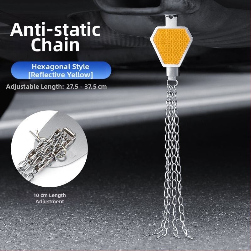 Automobilio statinio eliminatorius – reguliuojamas keturių grandinių metalinis atspindintis elektrostatinis diržas, pakabinamas tipas, antistatinis (Prekės ženklas: Turning Point)