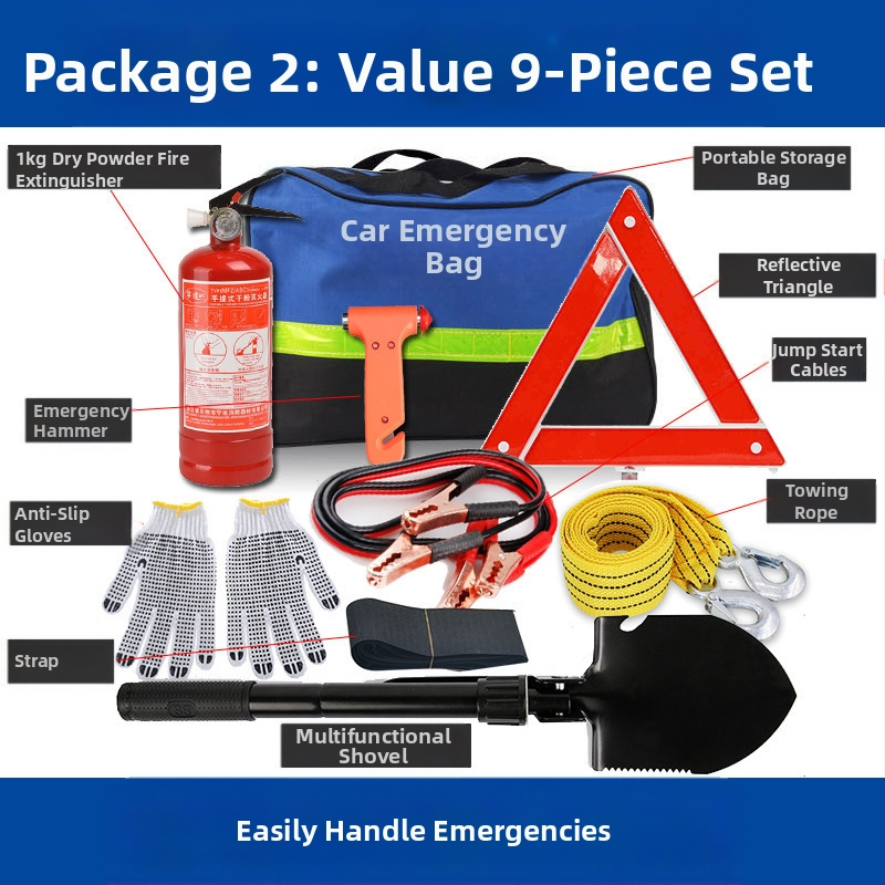 Σετ Έκτακτης Ανάγκης Αυτοκινήτου με Πυροσβεστήρα, Κιτ Πρώτων Βοηθειών και Διασωστικά Εργαλεία – Προσαρμοζόμενο Πακέτο Έκτακτης Ανάγκης
