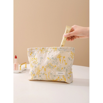 Козметична чанта от памук и лен с флорална бродерия, подплата от канва, преносима ръчна чанта за ежедневна употреба